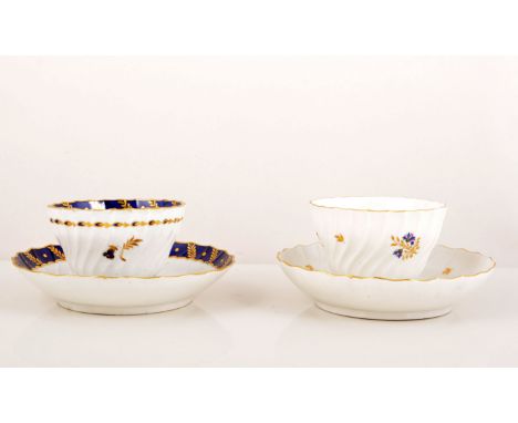 A Barr, Flight & Barr Period Worcester tea bowl and saucer, circa 1800, wrythen moulded, decorated with sprigs in royal blue,