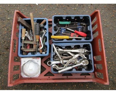Tray of tools including spanners, mole grips and Allen keys etc