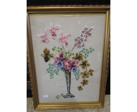 Tapestry of flowers on gilt frame