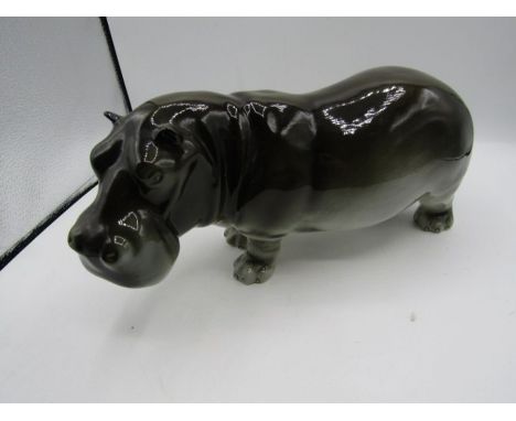 Czech ceramic hand painted hippo 14x6"
