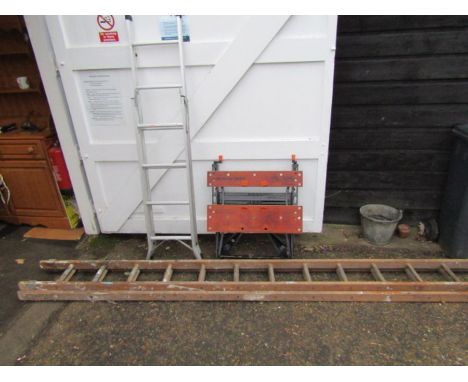 Wooden extending ladder(for display purposes only), alloy extending ladder and workmate 