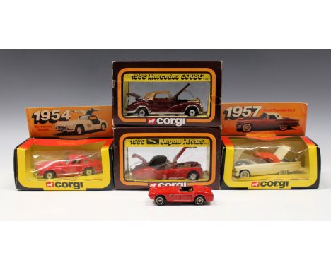 Four boxed Corgi cars of the 50's comprising 801 Ford Thunderbird; 802 Mercedes 300SL; 803 Jaguar XK120; 806 Mercedes 300SC, 