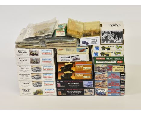 A collection of assorted model kits, to include Eastern Express models - Field Car x 2, Self-propelled gun SU-122 x 3, Army T