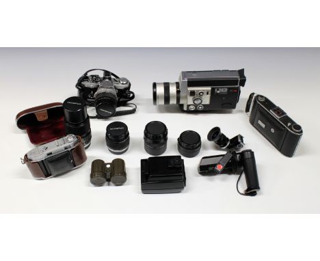 A collection of camera equipment and accessories - Olympus / Canon / Kodak etc comprising an OLYMPUS - OM2N Body; Zuiko lense