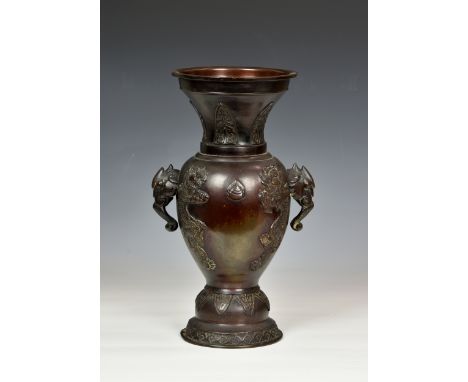 A Chinese patinated bronze two handled vaseprobably 19th century, deep red brown patination, copper-brown patinated interior 