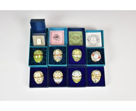 A collection of boxed Halcyon Days / Bilston &amp; Battersea enamels comprising - 1973, 1978, 1980, 1983, 1985, 1986, 1987 Ea
