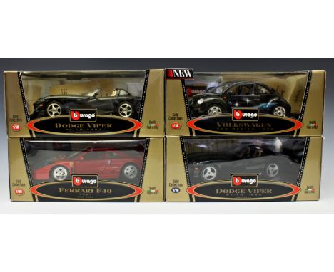 A collection of four 1/18 scale precision diecast boxed model cars by Bburago Gold Collection - comprising Volkswagen New Bee