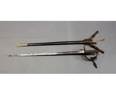 An 1827 pattern Rifles officers sword 32½in. (82.5cm.) fullered blade, etched with arabesques and the Victoria crown to one s