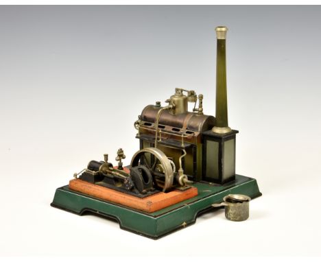 A Marklin for Gamages tinplate static steam engine generator, early 20th century, the engine with single horizontal cylinder,