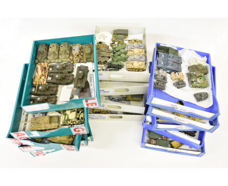 A large collection of completed model 1:72 scale diecast and plastic tanks and armoured fighting vehicles etc, of varying typ