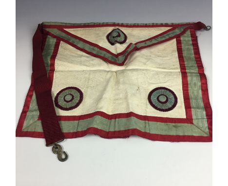 Masonic interest - Medals - bibs and ephemera to include a medal with the acronym "HTWSSTKS" on headstone ( Hiram, Tyrian, wi