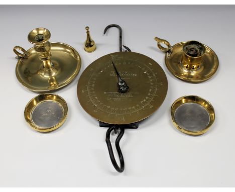 A brass "CONTROL" Milk Recorder and other collectable brass the scales stamped ' Control Milk Recorder - made in England - Da