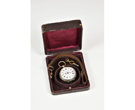 An Edwardian silver cased open face key wind fob watch, the Roman enamel dial with pale lavender chapter ring and floral garl