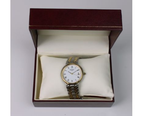 A Rotary two tone quartz gents wrist watchc.1997, Ref. 3705, No. UCAR321, with 32mm. gold plate and brushed stainless steel c