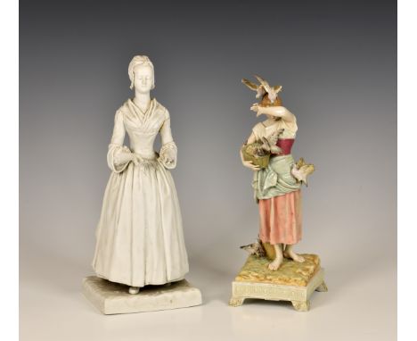 A large Meissen biscuit porcelain figure - The Chocolate Girl, for restoration, late 19th / early 20th century, blue crossed 