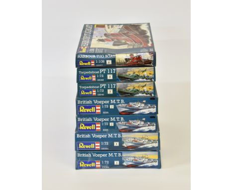 Revell model boat kits, boxed, skill level 3, 1:72 scale, to include five (5) British Vosper M.T.B.; two (2) Torpedo boat PT 