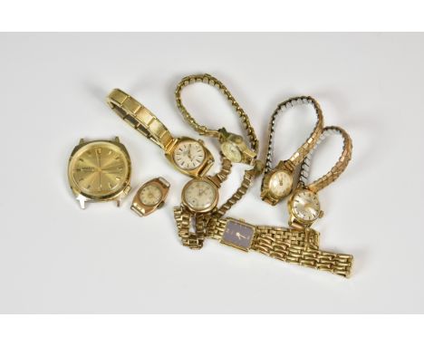 Two 9ct gold cased ladies manual wrist watches, one by Zodiac with rolled gold strap; the other by Shield, lacks strap; toget