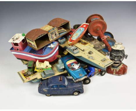 Marx Toys (Japan) - Three battery operated Aircraft Carriers together with Palets Bretons novelty fishing boat tin, 2004; bla