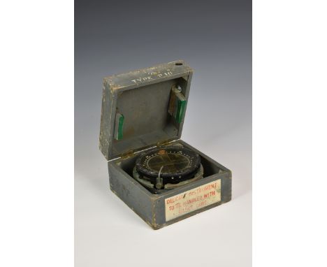 A WWII Type P10 Aviation compass in grey fitted case No. 8009T.