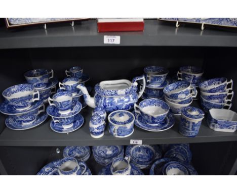 A Quantity of Copeland Spode Italian pattern blue and white tableware, to include teacups, saucers, coffee cans, lidded condi