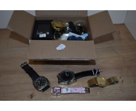 An assortment of wristwatches and watch straps, including BWC incabloc, Rotary, Constant, Slazenger and Avia etc