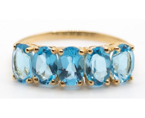 Ring, 10 k/416er GG, 5 Blautopase , RG 54, Innendurchmesser 17,2 mm,