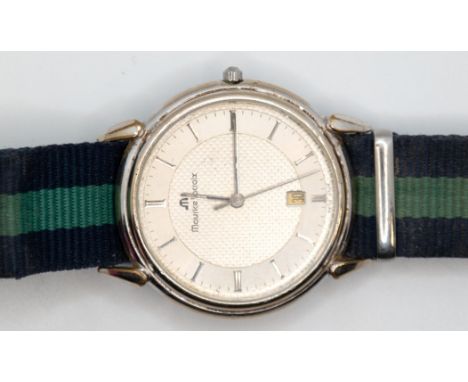 Herren-Armbanduhr "Maurice Lacroix", Quarzwerk, Stahlgehäuse, Nr. 68552, helles, fein gemustertes Ziffernblatt mit Stabindize