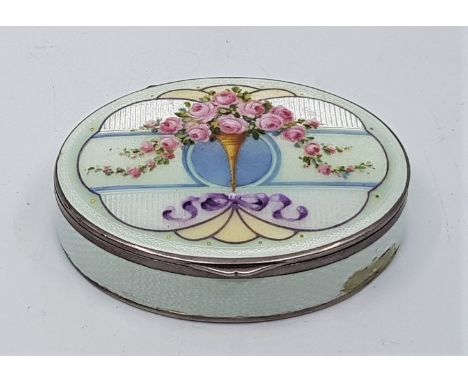 A late 19th century Russian silver and enamel oval hinged box, by Ivan Khlebnikov, marks for 84 zolotniks, Moscow, assay mast