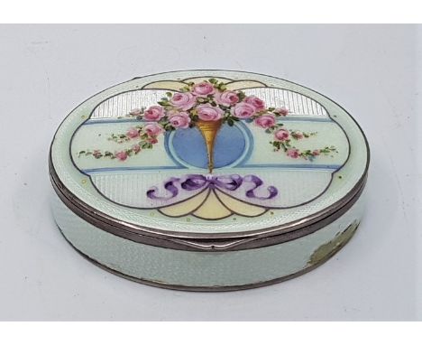 A late 19th century Russian silver and enamel oval hinged box, by Ivan Khlebnikov, marks for 84 zolotniks, Moscow, assay mast