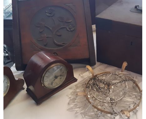 A collection of miscellaneous items, including; A box, chandelier, clocks and similar. (qty)