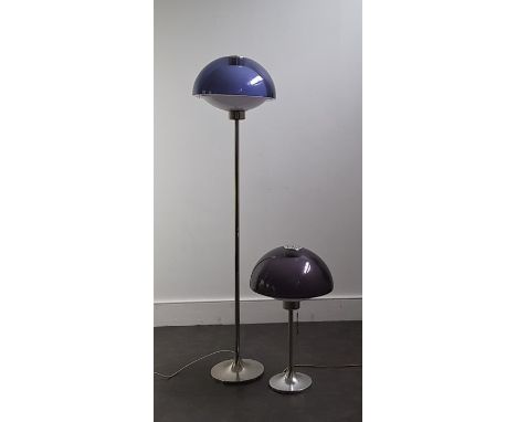 A modern standard lamp, together with a similar table lamp, having coloured perspex shades, heights 154cm and 66cm. (2)