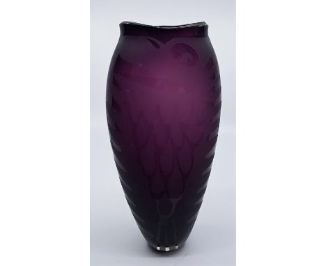 A signed studio art glass vase, fashioned as a purple fish with mouth a gasp, indistinctly signed to rim, height 25.5cm.&nbsp