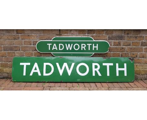 Railwayana: An enamel totem sign for Tadworth&nbsp;station, length 92.5cm, together with a larger enamel sign for Tadworth st
