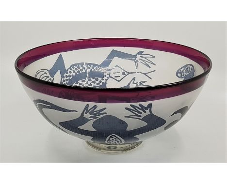 A Margaret Burke studio glass bowl, probably being from the creatures collection, signed, dated '90 and numbered 4/25, diamet