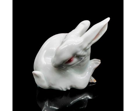 Pure white figural with pink ears and nose. Eyes are light pink with red outline. Wien backstamp. 323. Dimensions: 3.25"L x 2