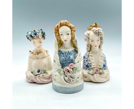 Bust designed with light glaze and soft colors in period dress. Cordey impressed mark. Largest piece: 3.25"L x 3"W x 7"H. Iss