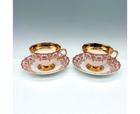 The Rosina Bone China (2) teacups and (2) saucers pattern 5351 is a vintage set and it features a detailed pattern with many 