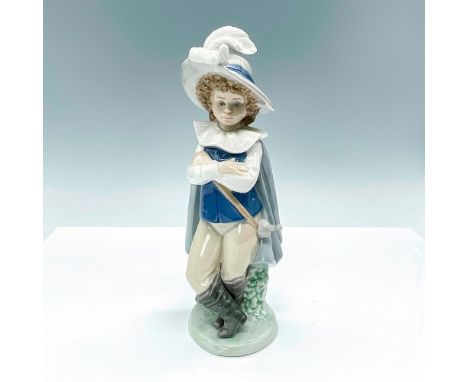 Engaging glossy figurine of young swordsman dressed as a Musketeer. Nao backstamp. Dimensions: 3.5"L x 3.25"W x 9"HManufactur