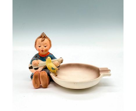 Features a child and bird companion singing while playing a mandolin. Hummel Western Germany backstamp. Dimensions: 6.25"L x 