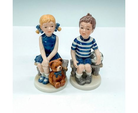 Pair of porcelain figurines from the Millennium series, these captivating figurines show Emma sitting on the bench with her t