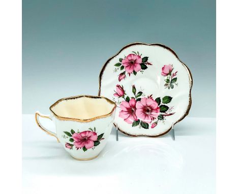 Delight in the Rosina Bone China teacup and saucer set showcasing pattern 5331, adorned with a charming floral motif of pink 