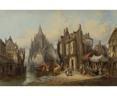 Henry (Henri) Schäfer, French 1833-1916- Views of Dordrecht and St Wulfran's Church in Abbeville; oils on canvas, the second 