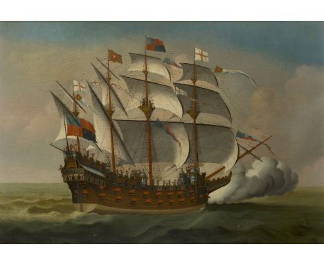 Manner of Isaac Sailmaker, early-mid 19th century- The salute of Lord Howard of Effingham's Flag Ship, the Ark Royal; oil on 