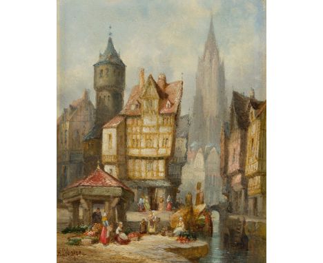 Henry (Henri) Schäfer, French 1833-1916- Views of a European town; oils on canvas, each signed 'H. Schafer' (lower right and 