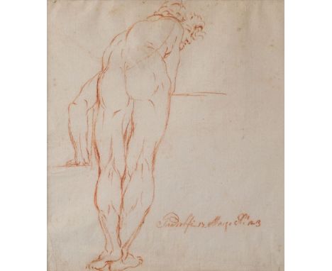 Circle of Mauro Gandolfi, Italian 1764-1834- Study of a male nude; red chalk on laid paper, bears inscription and date, 'Gand