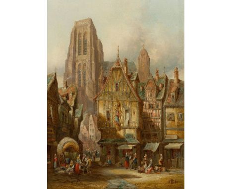 Henry (Henri) Schäfer, French 1833-1916- St Wulfran's Church, Abbeville; oil on canvas, signed in the artist's monogram 'HS' 