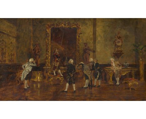 John McLure Hamilton, American 1853-1936- The New Coat; oil on panel, signed and dated 'Hamilton / 1880.' (lower right), 49 x