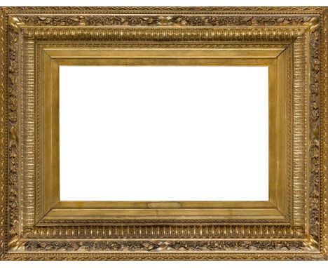 An English Gilded Composition Second Empire Style Frame, mid-late 19th century, with cavetto sight and added slip, ribbon-and