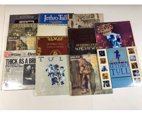 14 JETHRO TULL LPs including:  Stand Up (UK Orig Pink Island Label), Benefit, Aqualung (x 2), Thick As A Brick (with newspape
