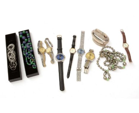 Costume and other jewellery and watches, including an enamelled metal buckle; cufflinks, a Ronsons lighter and other items. 